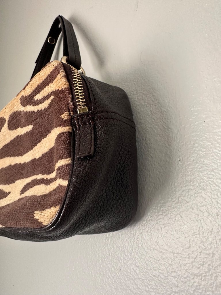Kate Spade Animal Print Fabric Brown Pebbled Leather Gold Preppy Chic O/S — image 4 of 8